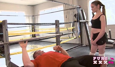 Petite brunette teen Lucie Bee seduces and fucks her gym trainer