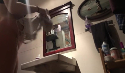 Voyeur cam caught gorgeous blonde babe nude in the bathroom