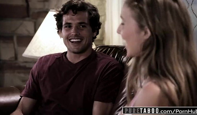 Busty Lena Paul can't get enough of stepbro's big cock and gets creampied