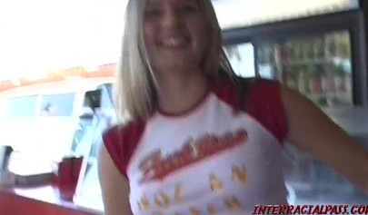 Black guy with giant dick picks up a cute blonde teen Lynn Pleasant