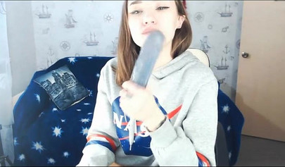 Beautiful Russian webcam model teasing and masturbating with dildo