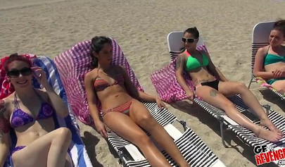 Kylie Rose and Taylor Reed pick up a guy on a beach and make a foursome