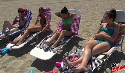 Kylie Rose and Taylor Reed pick up a guy on a beach and make a foursome