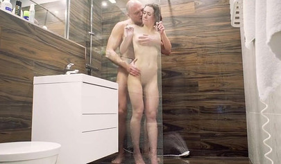 Brunette babe Mia Bandini having hot anal sex under the shower