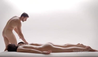 Erotic massage with two tempting babes ends up with threesome sex