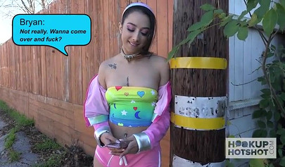 Tiny Latina teen craves to take big hard dong in her throat