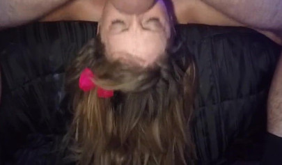 Girl with perfect big tits gets throat fucked by big dick