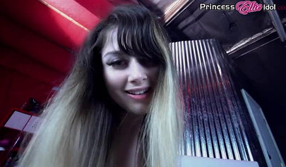 Big boobed brunette in lingeriee Ellie Idol teasing on webcam