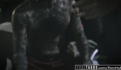 Stepsisters Kenzie Reeves and Joanna Angel fuck the same tattooed dude