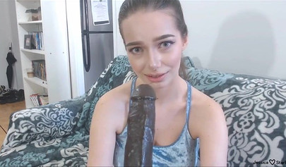 Busty amateur teen sucks and fucks huge black plastic dick