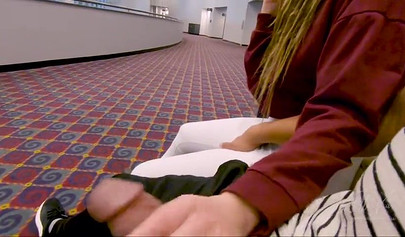 Beautiful amateur blonde drilled at a movie theater