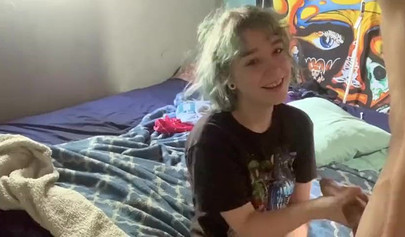 Petite amateur blonde sucking big cock and gets creampied on camera