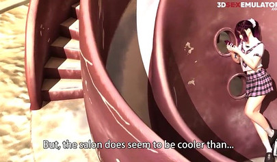 Sexy 3d anime hottie stuck in the parked and gets a public creampie