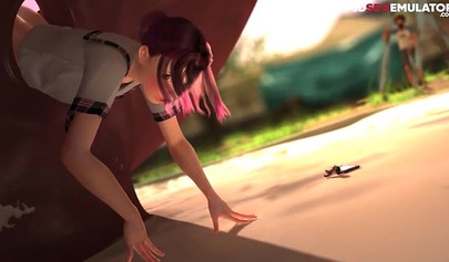 Sexy 3d anime hottie stuck in the parked and gets a public creampie