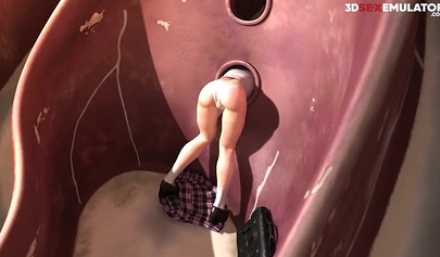 Sexy 3d anime hottie stuck in the parked and gets a public creampie