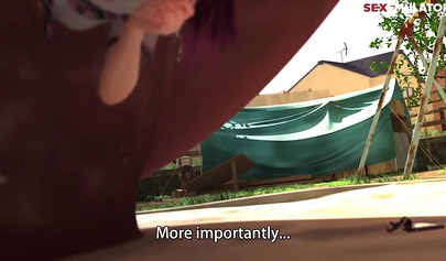 Sexy 3d anime hottie stuck in the parked and gets a public creampie