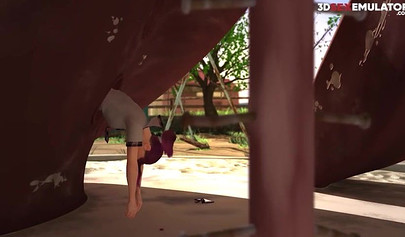 Sexy 3d anime hottie stuck in the parked and gets a public creampie