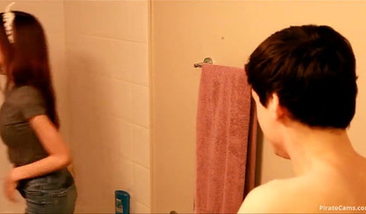 Horny teen brunette banged her boyfriend in the shower