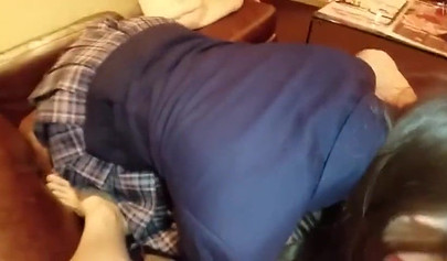 Tiny Asian schoolgirl swallows a fat schlong before being hammered rough