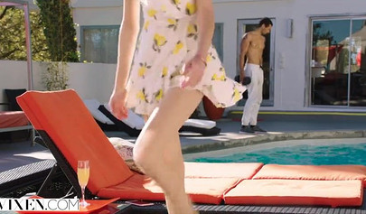 Pale young cutie gets a huge black schlong in her pink cherry