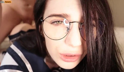 Stunning teen with glasses gets her soft pussy smashed balls deep