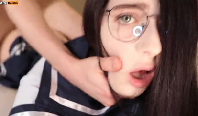 Stunning teen with glasses gets her soft pussy smashed balls deep