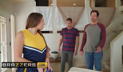 Naughty cheerleader spreads legs to have her innocent pussy smashed rough