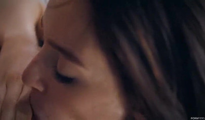 Breathtaking young brunette swallows cum after long and passionate fucking