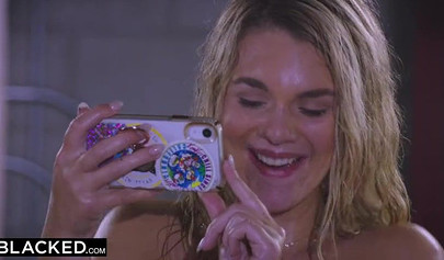 Blonde and brunette teens double penetrated by two big black schlongs