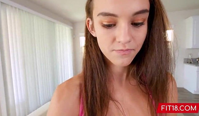 Skinny young cutie spreads her legs for a monster shaft