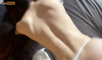 Pale teenie with a killer body gags sucking dick and gets pounded