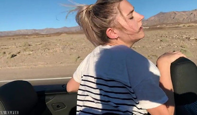 Playful blonde teenie sucks dick and rides it in a car outdoors