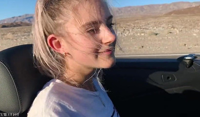 Playful blonde teenie sucks dick and rides it in a car outdoors