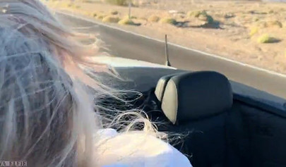 Playful blonde teenie sucks dick and rides it in a car outdoors