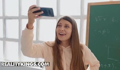 Asian college cutie makes a guy pound her snatch in the classroom