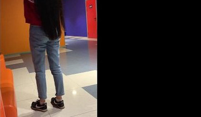 Lusty amateur teenie with sex glasses gives a blowjob at the cinema