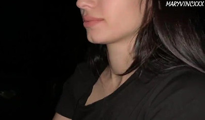 Lusty amateur teenie with sex glasses gives a blowjob at the cinema