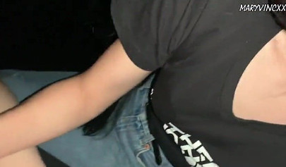 Lusty amateur teenie with sex glasses gives a blowjob at the cinema