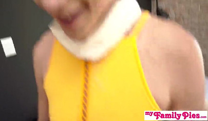 Naughty stepsister gets another chick to join for an FFM threesome