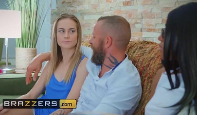 Gorgeous ebony teen mounts a huge white shaft after intense cock sucking