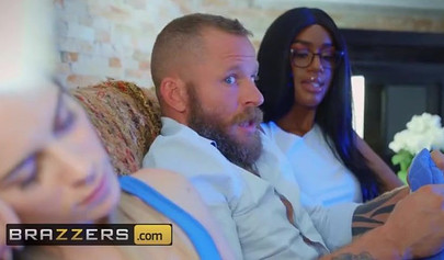 Gorgeous ebony teen mounts a huge white shaft after intense cock sucking