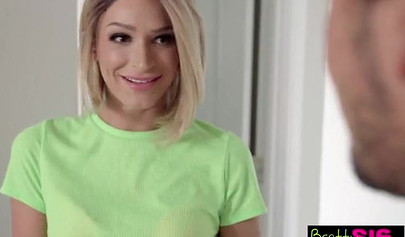 Stunning teenage stepsis moans in pleasure riding her stepbrother balls deep