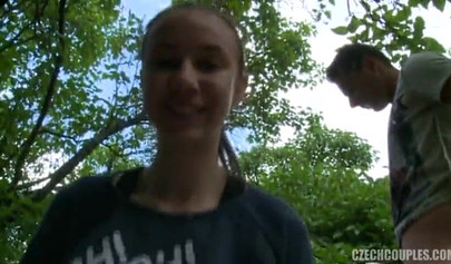 Adorable nubile schoolgirls suck and fuck like real whores in the woods