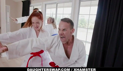 Orgy after a karate practice for spoiled teens and their hard dads