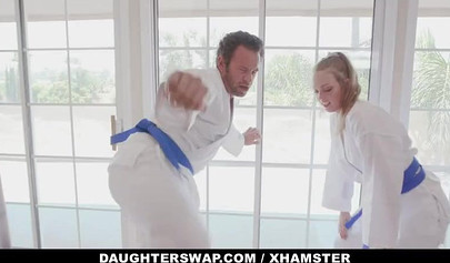 Orgy after a karate practice for spoiled teens and their hard dads