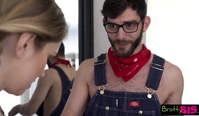 Teen with pigtails gives a sloppy blowjob before enjoying some pussy ramming