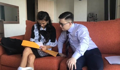 Teen maid enjoys some rough slamming with her boss' massive chad cock