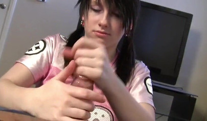 Emo nubile sucks on a massive penis until it's ready to spray