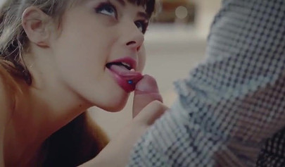 Innocent looking teen babe with big boobs serviced by well endowed boyfriend