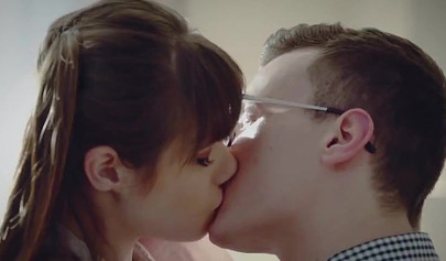 Innocent looking teen babe with big boobs serviced by well endowed boyfriend